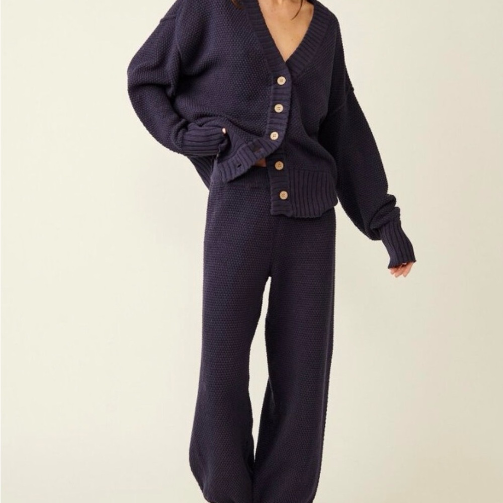 Free People Navy Hailee Cardi Set